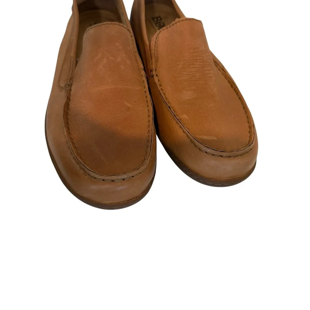 Born Caleb Mens Tan Leather Slip On Moc Toe Loafers Shoes Size 11 Comfort Casual